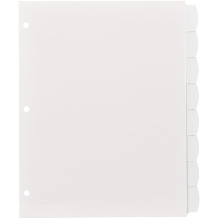 Image of Avery® Write and Erase Big Tab Durable Plastic Dividers, 3-Hole Punched, 8-Tab, 11 x 8.5, White, 1 Set