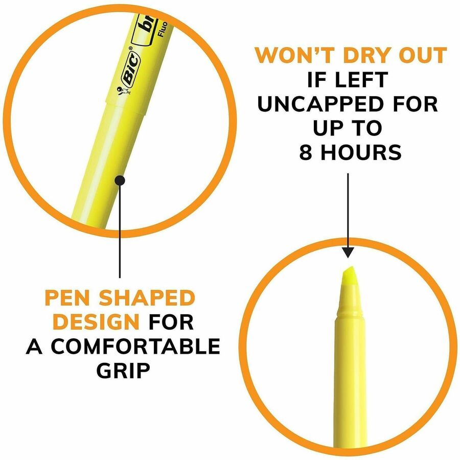 Image of BIC BriteLiner BL241YW Brite Liner Highlighters, Fluorescent Yellow Ink, Water Based, 24 / Box