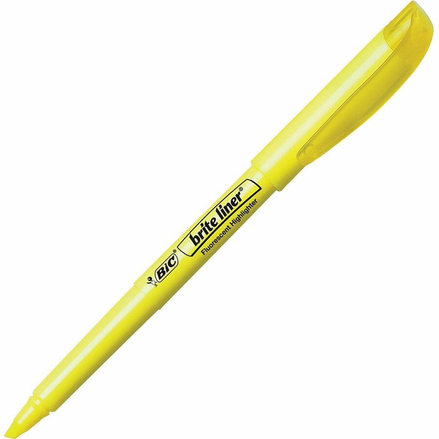 Image of BIC BriteLiner BL241YW Brite Liner Highlighters, Fluorescent Yellow Ink, Water Based, 24 / Box