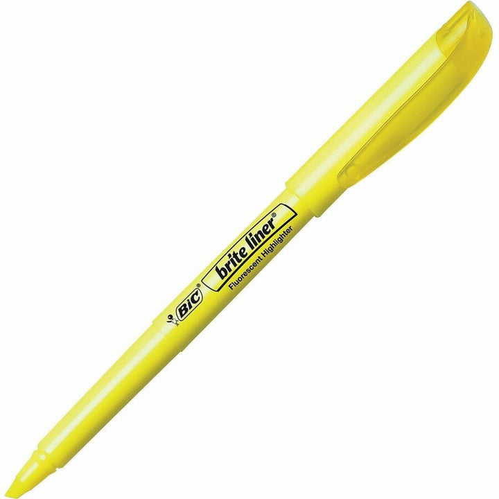 Image of BIC BriteLiner BL241YW Brite Liner Highlighters, Fluorescent Yellow Ink, Water Based, 24 / Box