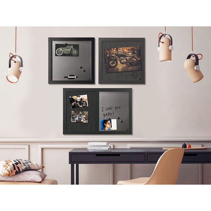 Image of MasterVision® Designer Fabric Bulletin Board, Combo Magnetic Dry Erase/Bulletin, 24" x 18", Charcoal/Gray Surface, Black Fiberboard Frame