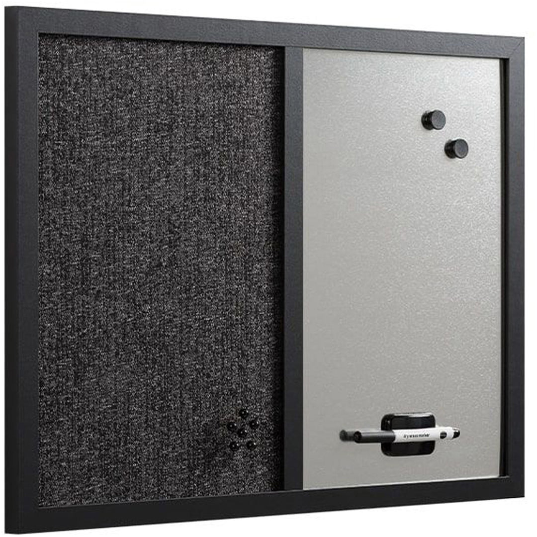 Image of MasterVision® Designer Fabric Bulletin Board, Combo Magnetic Dry Erase/Bulletin, 24" x 18", Charcoal/Gray Surface, Black Fiberboard Frame