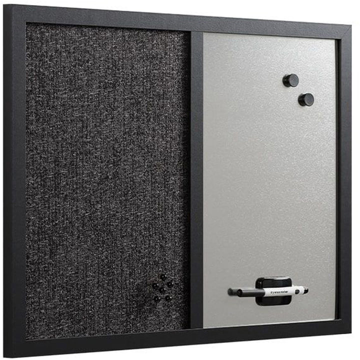 Image of MasterVision® Designer Fabric Bulletin Board, Combo Magnetic Dry Erase/Bulletin, 24" x 18", Charcoal/Gray Surface, Black Fiberboard Frame