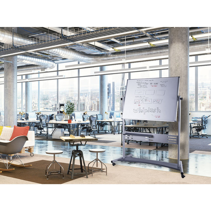 Image of MasterVision® Revolver Easel, Horizontal Orientation, 70.8" x 47.2", White Surface, Satin Aluminum Frame