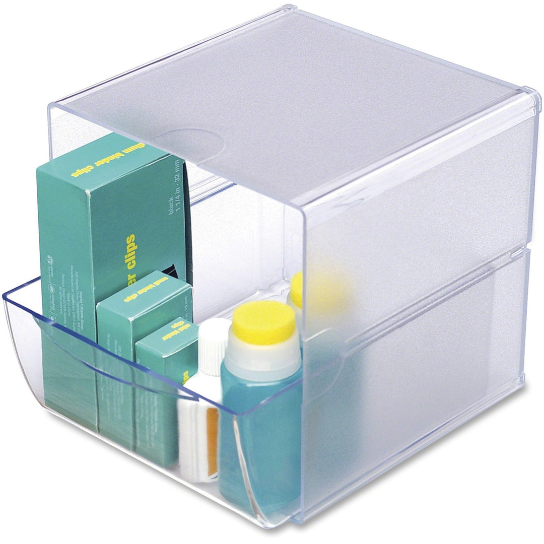 Image of deflecto® Stackable Desk Organizer,Cube,1-Draw,2-Comp,7-1/8"x6"x6",CL