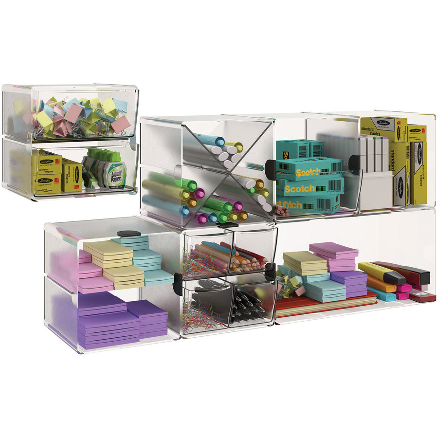 Image of deflecto® Stackable Desk Organizer,Cube,1-Draw,2-Comp,7-1/8"x6"x6",CL