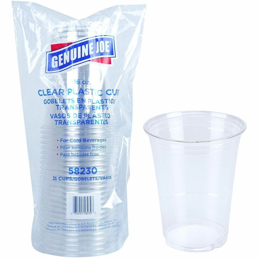 Image of Genuine Joe Plastic Cups, 16oz, 25/PK, Clear