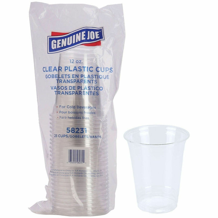 Image of Genuine Joe 58231 12 oz Clear Plastic Cups, 12 fl oz, Clear, Plastic, Cold Drink, Beverage, 25 / Pack