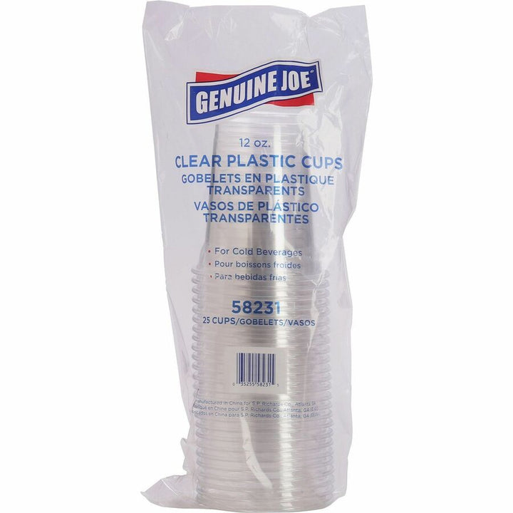 Image of Genuine Joe 58231 12 oz Clear Plastic Cups, 12 fl oz, Clear, Plastic, Cold Drink, Beverage, 25 / Pack