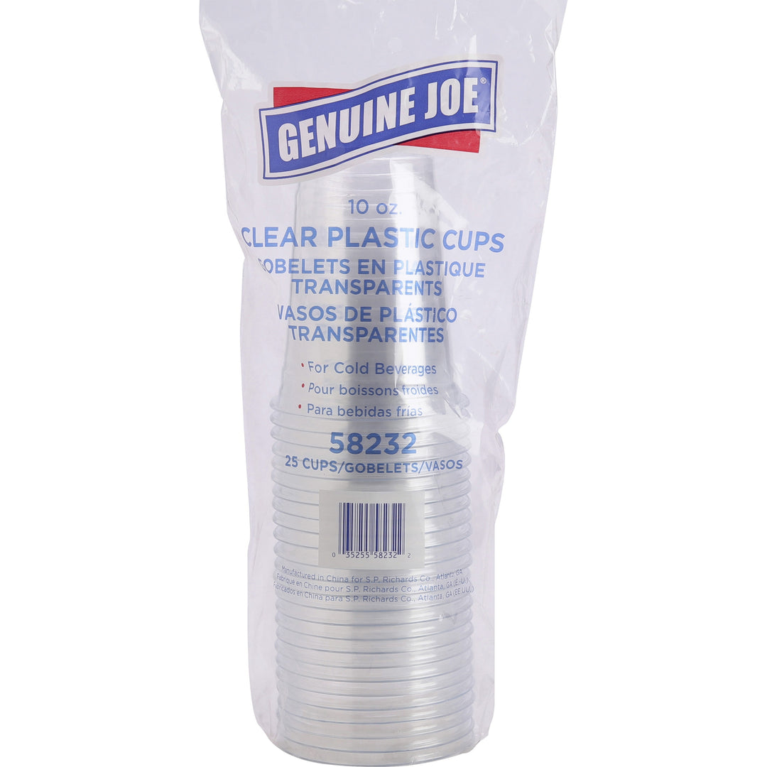 Image of Genuine Joe 58232 10 oz Clear Plastic Cups, 10 fl oz, Clear, Plastic, Cold Drink, Beverage, 25 / Pack