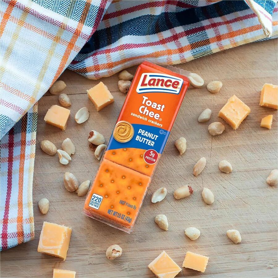 Image of Lance SN40653 Toast Chee Peanut Butter Cracker Sandwiches, Individually Wrapped, Peanut Butter, 1 Serving Pack, 6/Pack, 1 Box