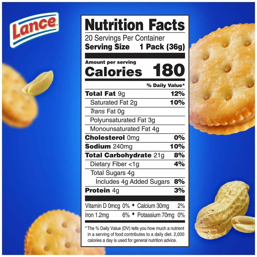Image of Lance SN40654 Toasty Peanut Butter Cracker Sandwiches Packs, Individually Wrapped, Peanut Butter, 1 Serving Pack, 6/Pack, 1 Box