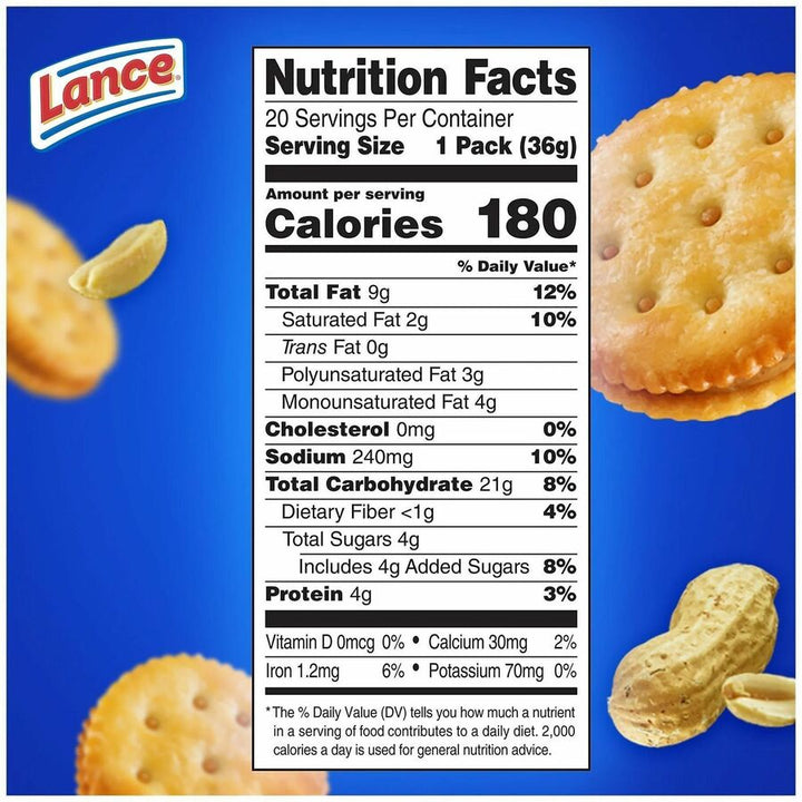 Image of Lance SN40654 Toasty Peanut Butter Cracker Sandwiches Packs, Individually Wrapped, Peanut Butter, 1 Serving Pack, 6/Pack, 1 Box