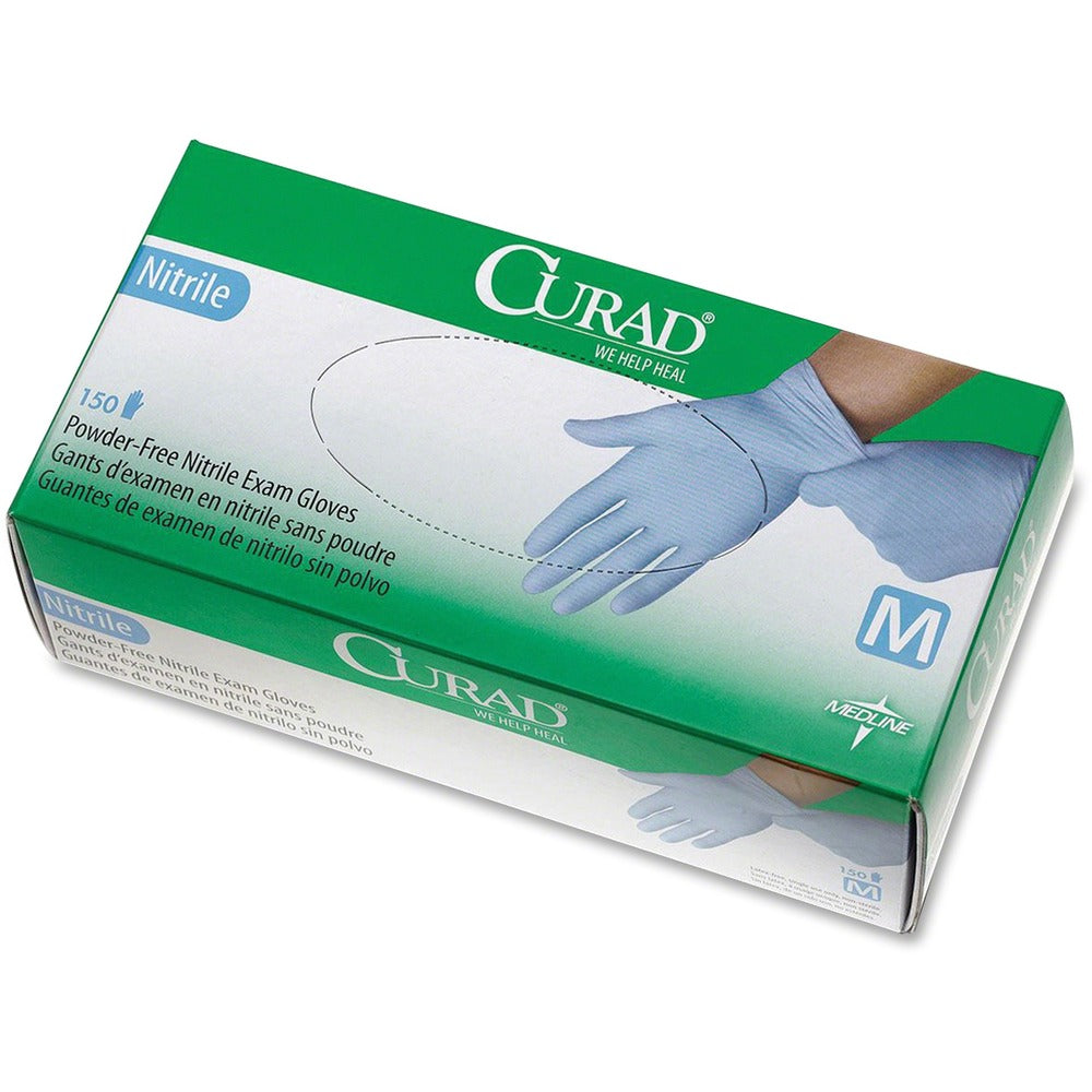 Image of Medline Nitrile Exam Gloves, Powder-Free, Medium, 150/BX, Blue