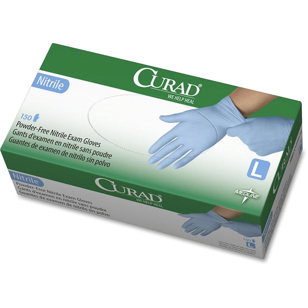 Image of Medline Nitrile Exam Gloves, Powder-Free, Large, 150/BX, Blue