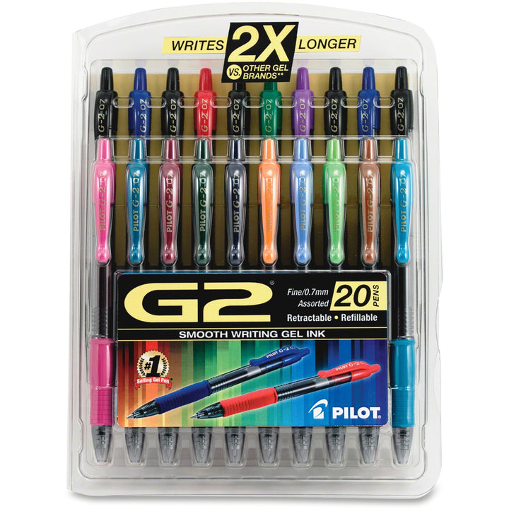 Image of G2 31294 20-Pack Premium Gel Ink Retractable Pens, 0.7 mm Fine Pen Point, Refillable, Retractable, Assorted Ink, Gel-based, 20 / Pack