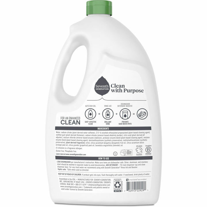 Image of Seventh Generation 22929 Ultra Power Plus Dishwasher Detergent, For Dish, 65 fl oz (2 quart), Fresh Scent, Non-toxic, Dye-free, Clear, 1 Bottle