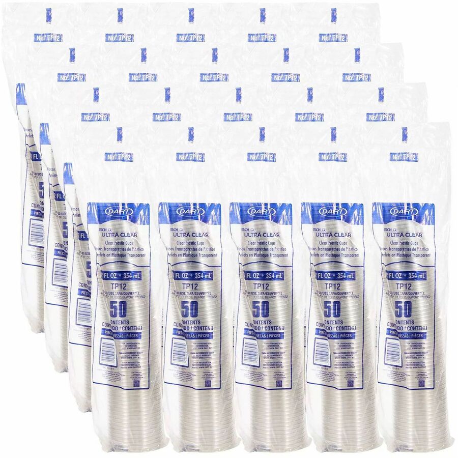 Image of Solo TP12 Ultra Clear 12 oz Practical-Fill Cold Cups, 12 fl oz, Clear, PETE Plastic, Cold Drink, Water, Juice, Soda, 50/Pack, 20 / Carton