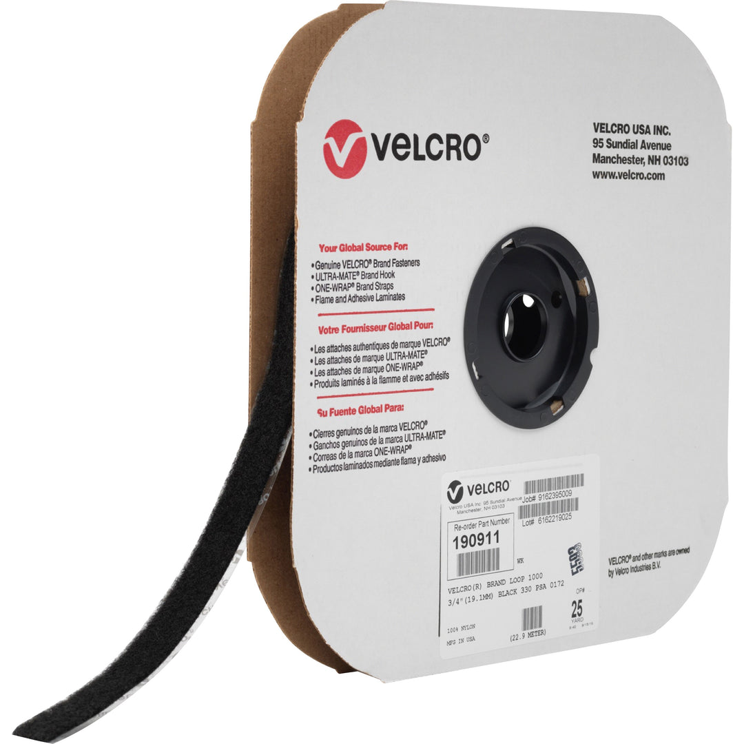 Image of VELCRO® Brand Sticky Tape, Loop, 3/4"x75', Black