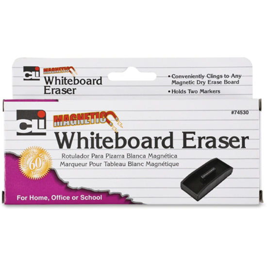 Image of Charles Leonard® White Board Eraser, Magnetic, 2"x5", Marker Holder, Black