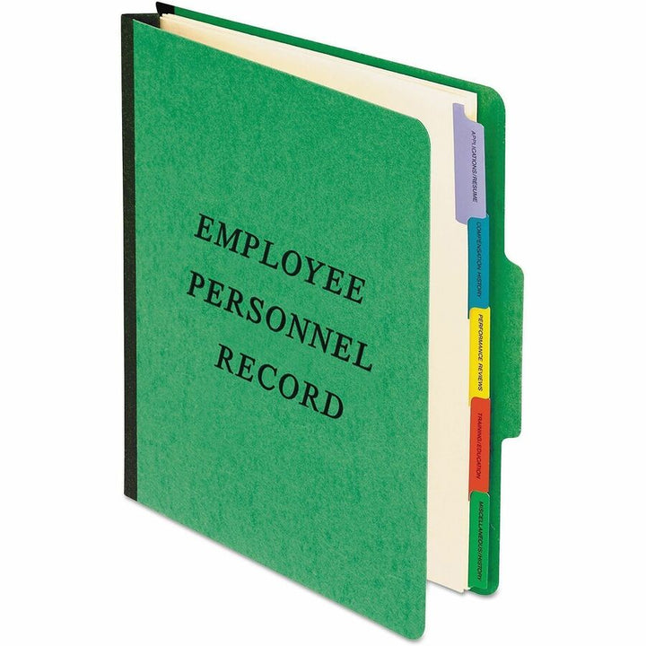 Image of Pendaflex® Vertical-Style Personnel Folders, 2" Expansion, 5 Dividers, 2 Fasteners, Letter Size, Green Exterior