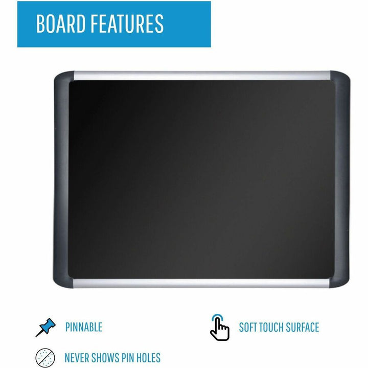 Image of MasterVision® Soft-touch Bulletin Board, 36" x 24", Black Surface, Black/Satin Aluminum Frame