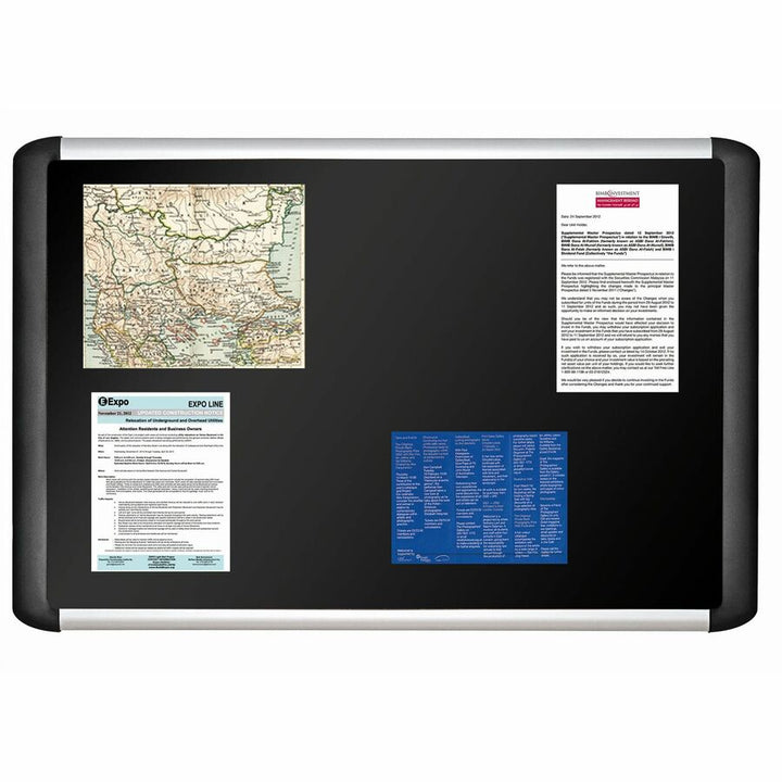 Image of MasterVision® Soft-touch Bulletin Board, 36" x 24", Black Surface, Black/Satin Aluminum Frame