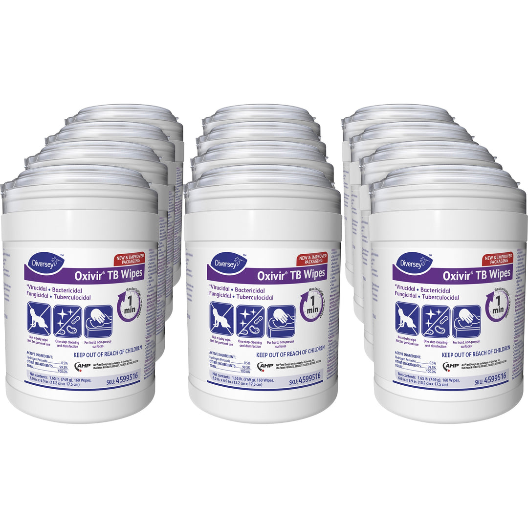 Image of Diversey Disinfectant Wipes, 6"x7", 160 Wipes/Canister, 12/CT, White