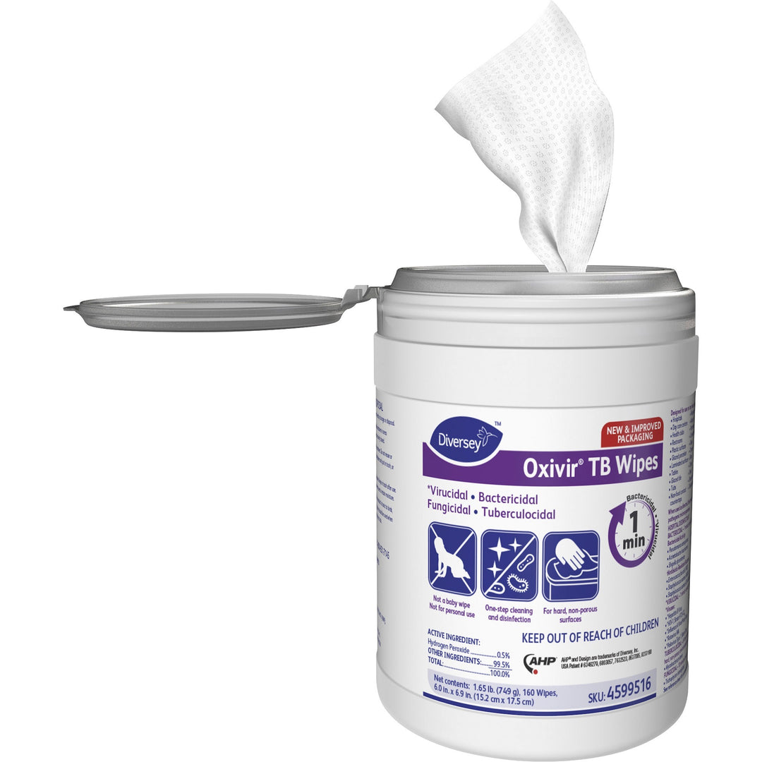 Image of Diversey Disinfectant Wipes, 6"x7", 160 Wipes/Canister, 12/CT, White