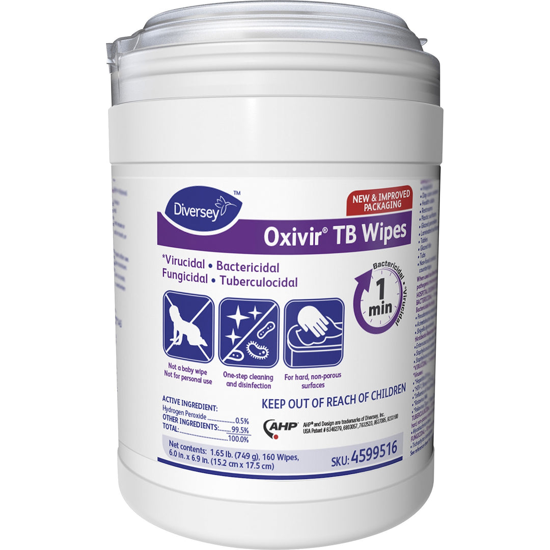 Image of Diversey Disinfectant Wipes, 6"x7", 160 Wipes/Canister, 12/CT, White