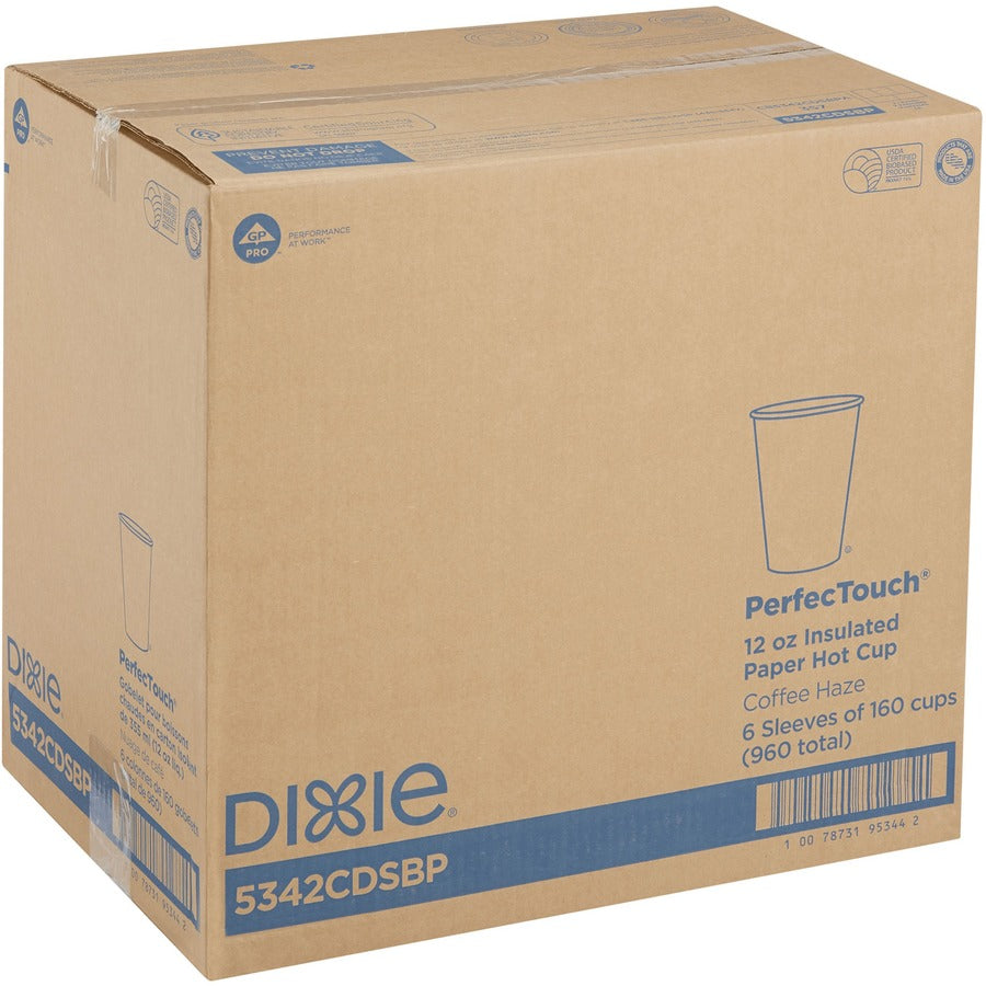 Image of Dixie® Hot Cups, Insulated Paper, 12oz, 160/PK, 6/CT, Multi