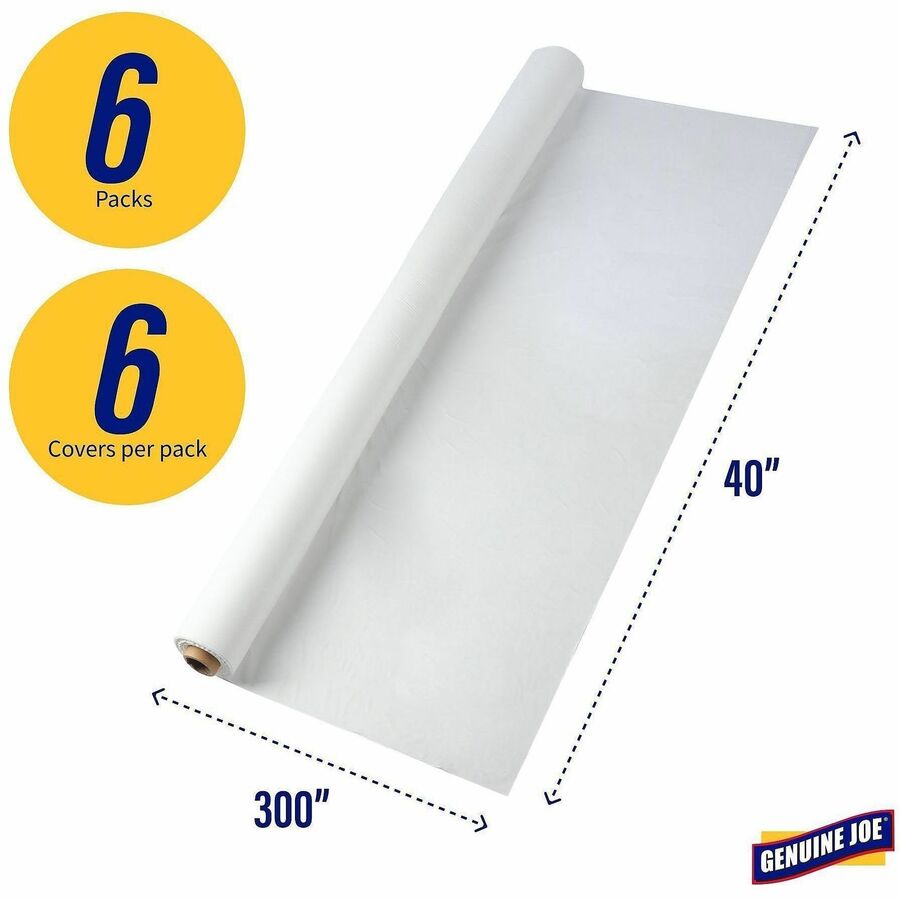 Image of Genuine Joe Table Cover Rolls, Plastic, 40"x300', 6RL/CT, White