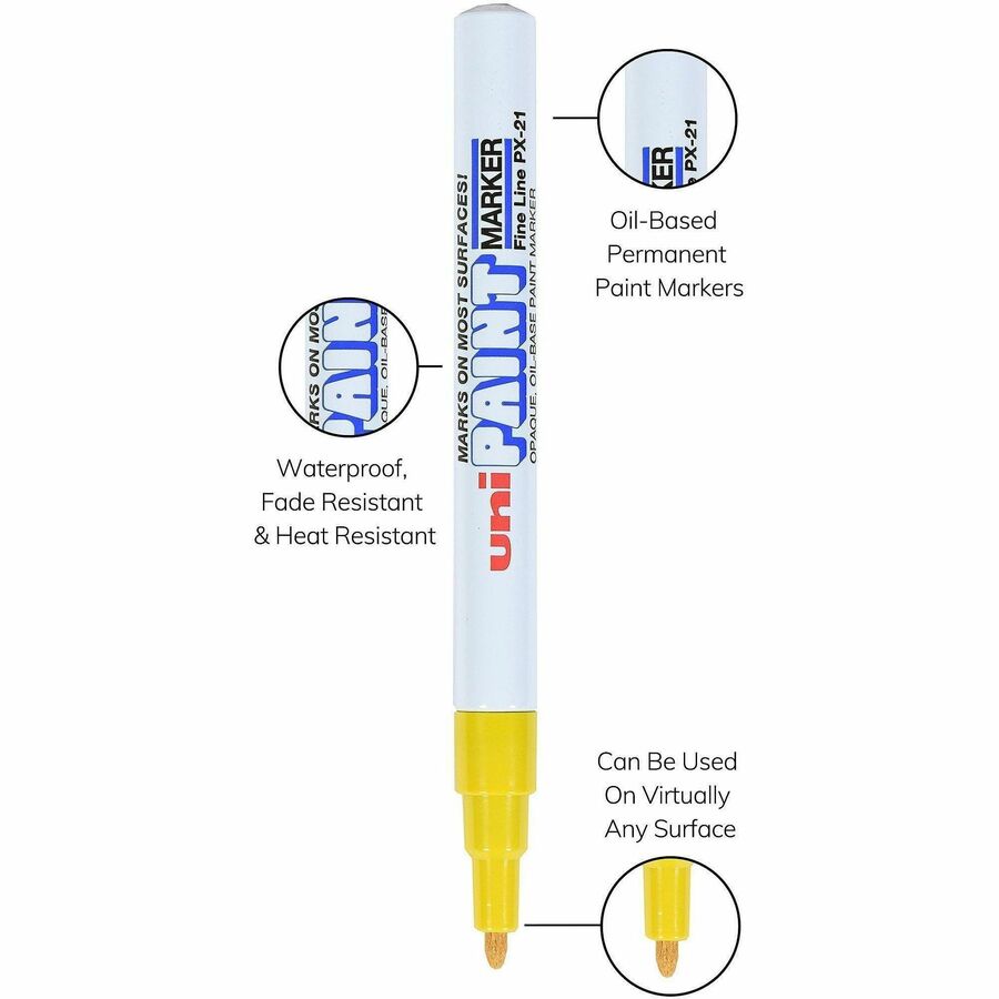 Image of uniball® Marker, Paint, Oil-Based, Fine Point, Yellow Ink