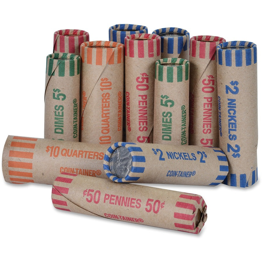 Image of PAP-R 20001 Tubular Coin Wrappers, Total $0.50 in 50 Coins of 1? Denomination, Heavy Duty, Burst Resistant, Kraft, Red, 1000 / Box