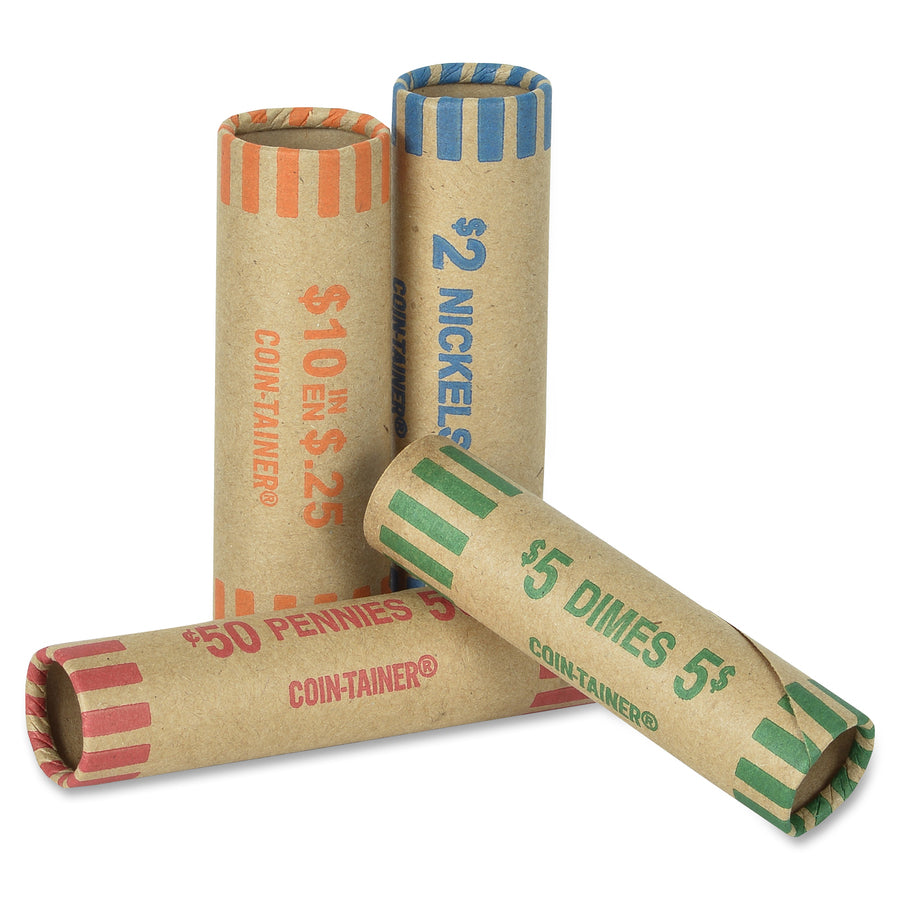 Image of PAP-R 20001 Tubular Coin Wrappers, Total $0.50 in 50 Coins of 1? Denomination, Heavy Duty, Burst Resistant, Kraft, Red, 1000 / Box