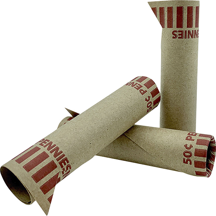 Image of PAP-R 20001 Tubular Coin Wrappers, Total $0.50 in 50 Coins of 1? Denomination, Heavy Duty, Burst Resistant, Kraft, Red, 1000 / Box