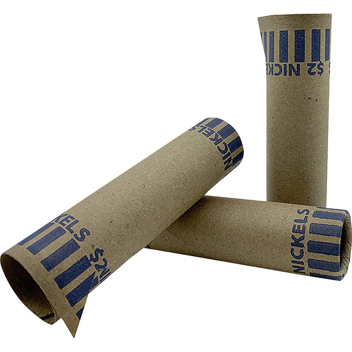Image of PAP-R 20005 Tubular Coin Wrappers, Total $2.00 in 40 Coins of 5? Denomination, Heavy Duty, Burst Resistant, Kraft, Blue, 1000 / Box