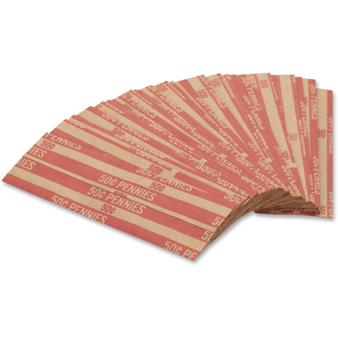 Image of PAP-R 30001 Flat Coin Wrappers, Total $0.50 in 50 Coins of 1? Denomination, Heavy Duty, Paper, Red, 1000 / Box