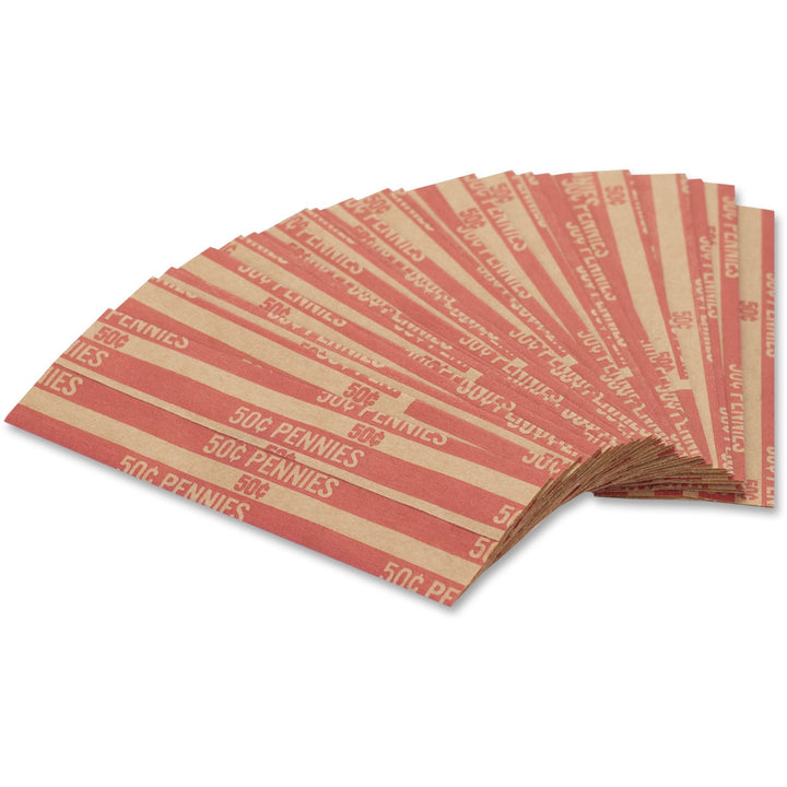 Image of PAP-R 30001 Flat Coin Wrappers, Total $0.50 in 50 Coins of 1? Denomination, Heavy Duty, Paper, Red, 1000 / Box