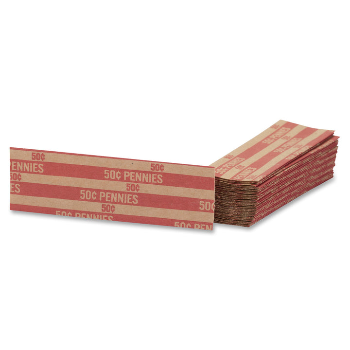 Image of PAP-R 30001 Flat Coin Wrappers, Total $0.50 in 50 Coins of 1? Denomination, Heavy Duty, Paper, Red, 1000 / Box