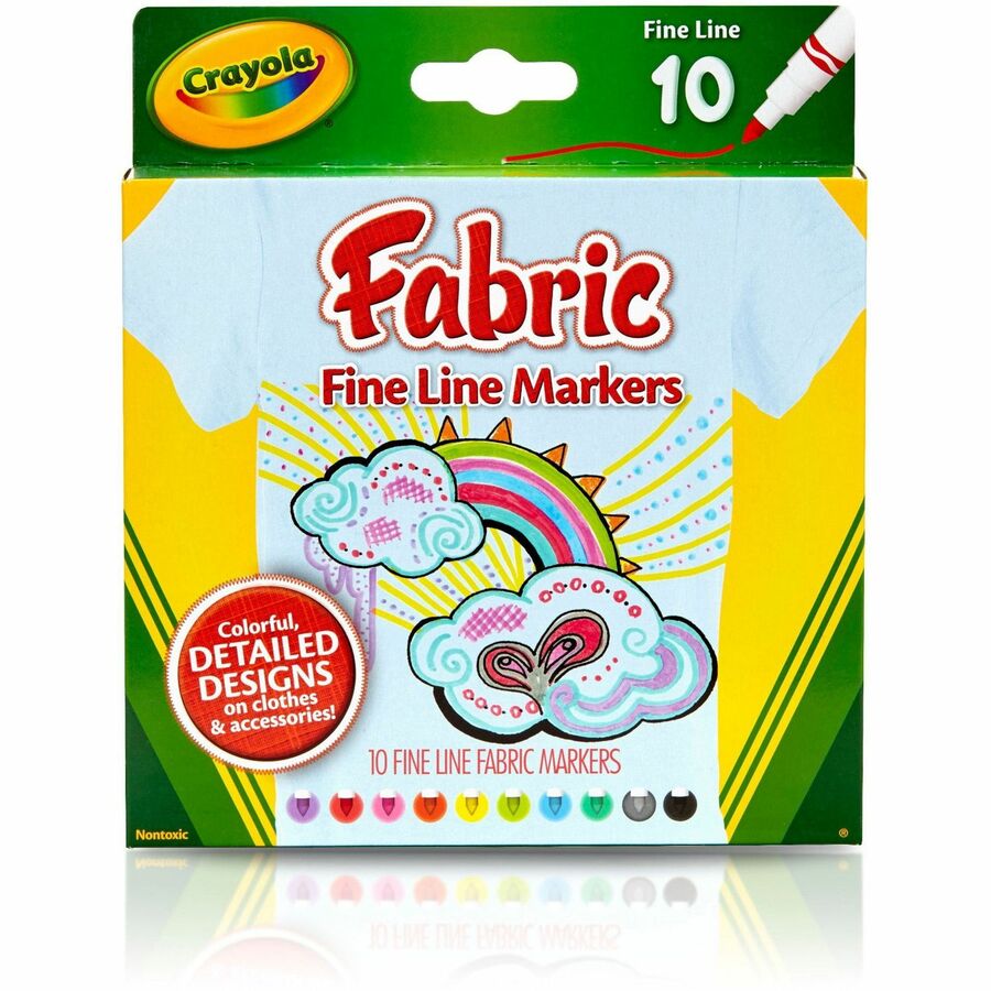 Image of Crayola® Fabric Markers, Fine Line, Nontoxic, 10/ST, Assorted