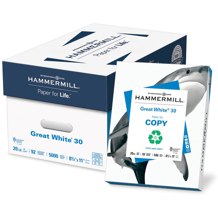 Image of Hammermill® Copy Paper,Recycled,20 lb,75GSM,8-1/2"X11",500/RM,400/PL,WE