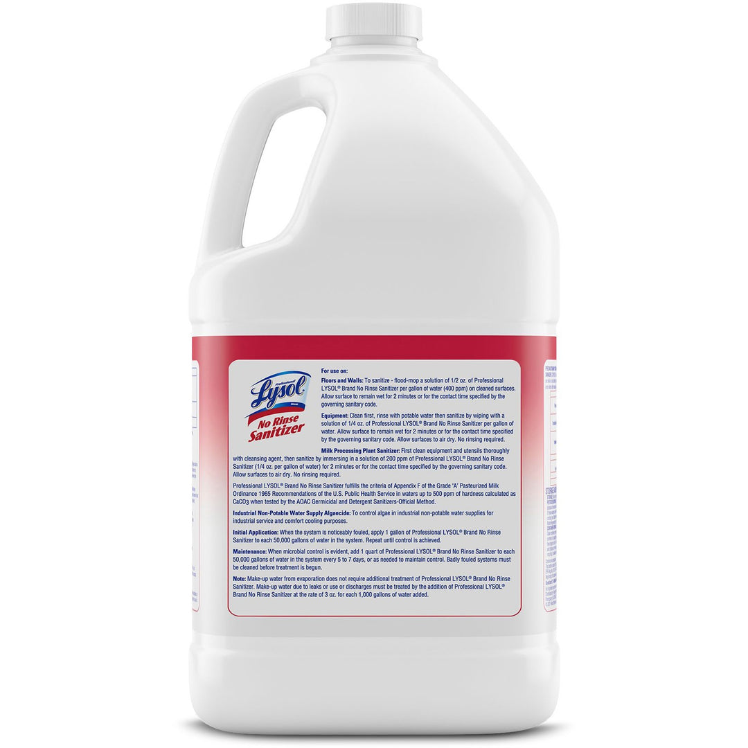 Image of Professional Lysol 3624174389 No Rinse Sanitizer, Concentrate, 128 fl oz (4 quart), Disinfectant, Anti-bacterial, Clear, 1 Each