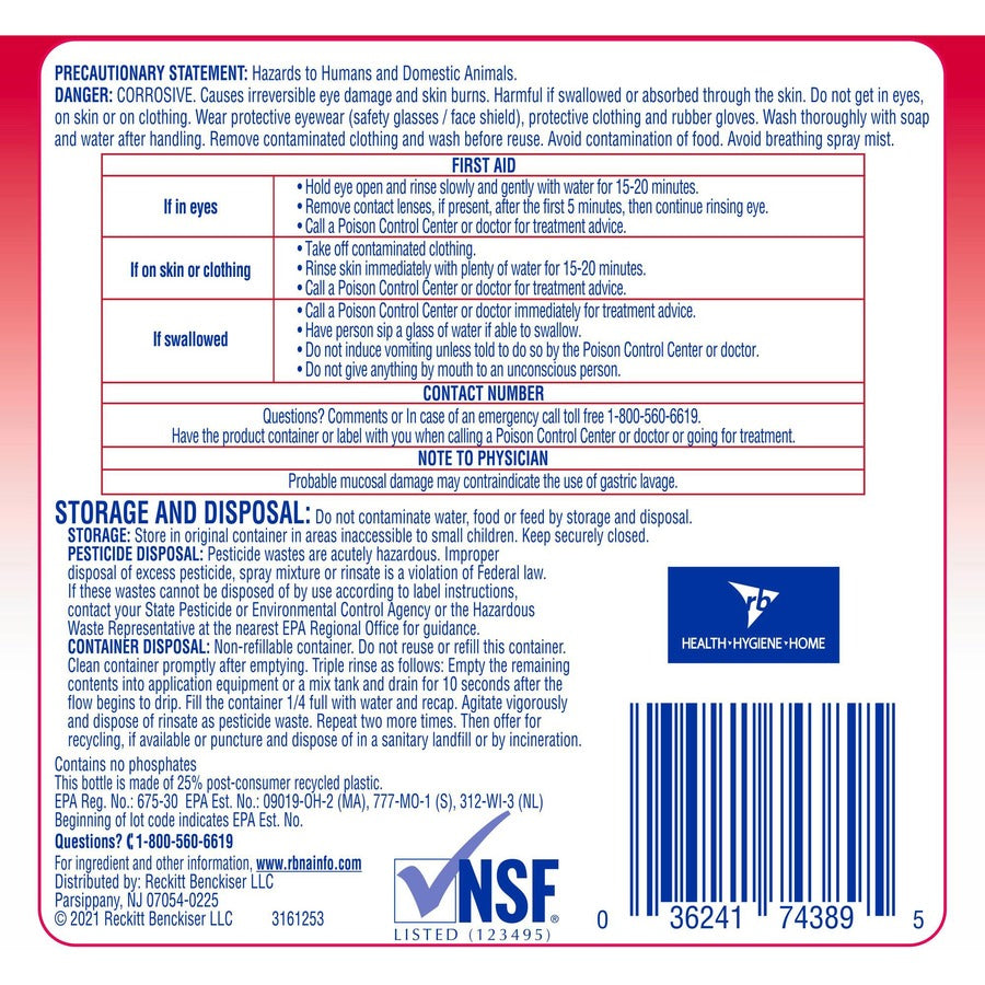 Image of Professional Lysol 3624174389 No Rinse Sanitizer, Concentrate, 128 fl oz (4 quart), Disinfectant, Anti-bacterial, Clear, 1 Each