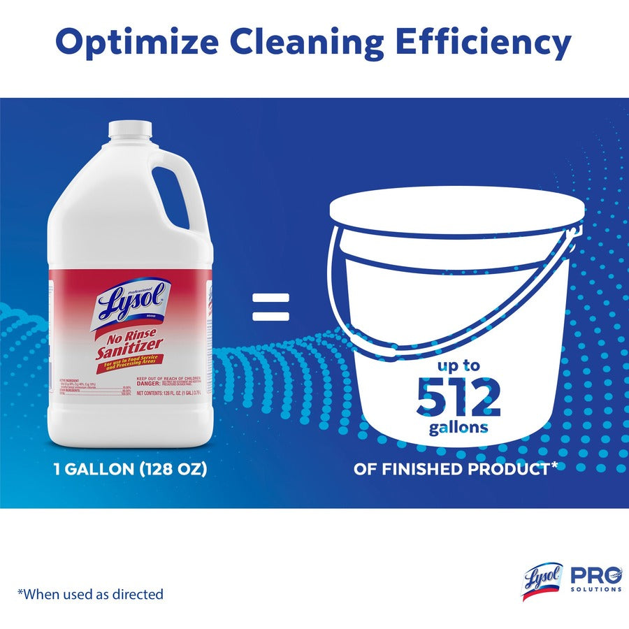 Image of Professional Lysol 3624174389 No Rinse Sanitizer, Concentrate, 128 fl oz (4 quart), Disinfectant, Anti-bacterial, Clear, 1 Each