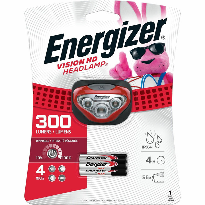 Image of Energizer HDB32E Vision HD LED Headlamp, 300 Lumens, LED, 300 lm Lumen, 3 x AAA, Red, 1 Pack