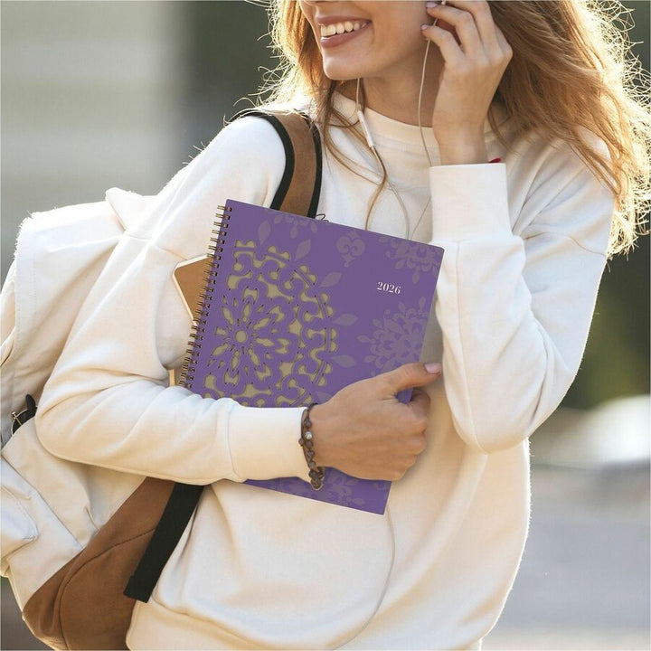 Image of Cambridge® Vienna Weekly/Monthly Appointment Book, Geometric Artwork, 11 x 8.5, Purple/Tan Cover, 12-Month (Jan to Dec): 2025