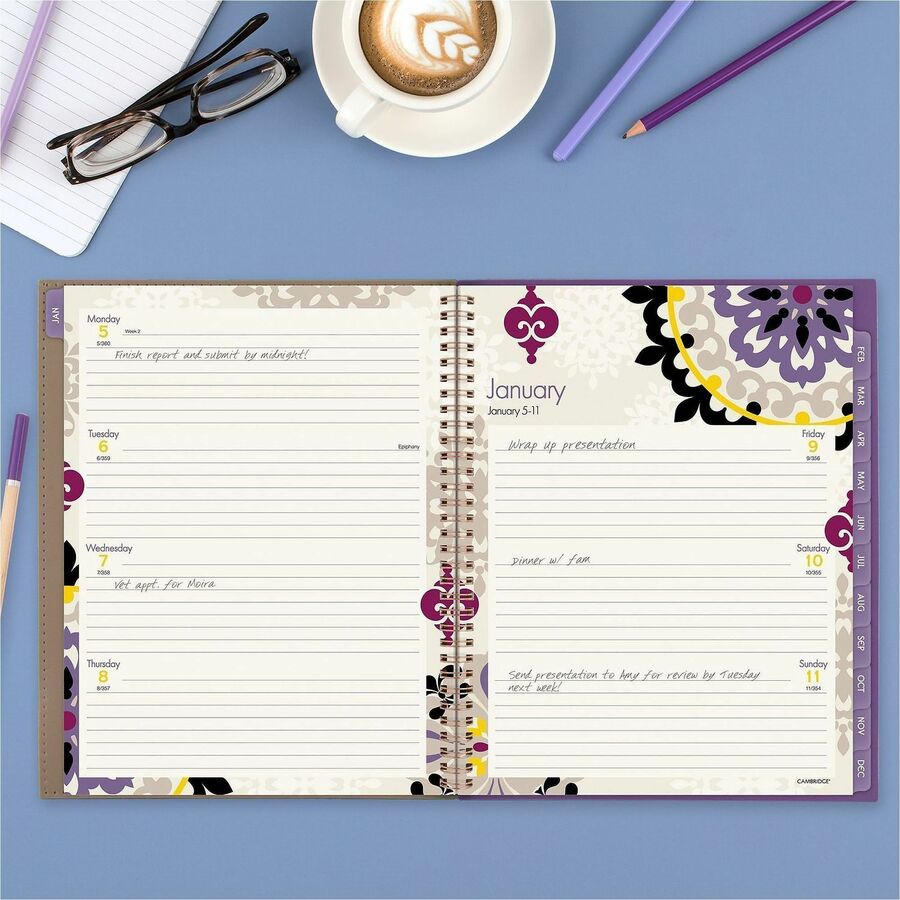 Image of Cambridge® Vienna Weekly/Monthly Appointment Book, Geometric Artwork, 11 x 8.5, Purple/Tan Cover, 12-Month (Jan to Dec): 2025