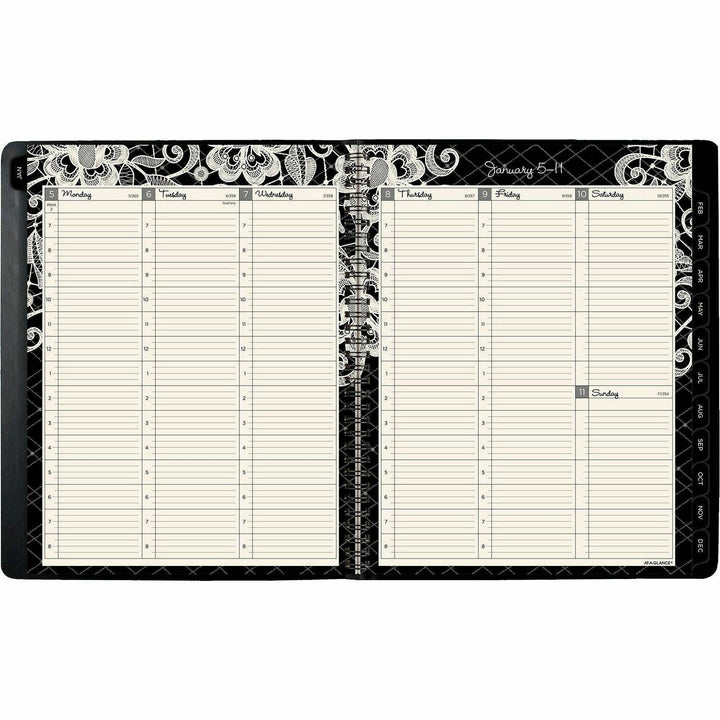 Image of AT-A-GLANCE® Lacey Weekly Block Format Professional Appointment Book, Lacey Artwork, 11 x 8.5, Black/White, 13-Month: Jan 2025 to Jan 2026
