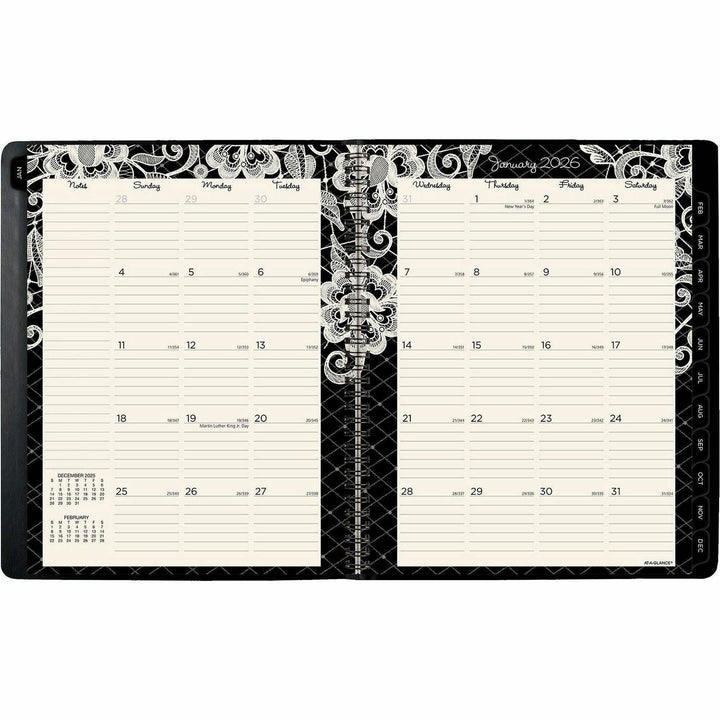 Image of AT-A-GLANCE® Lacey Weekly Block Format Professional Appointment Book, Lacey Artwork, 11 x 8.5, Black/White, 13-Month: Jan 2025 to Jan 2026